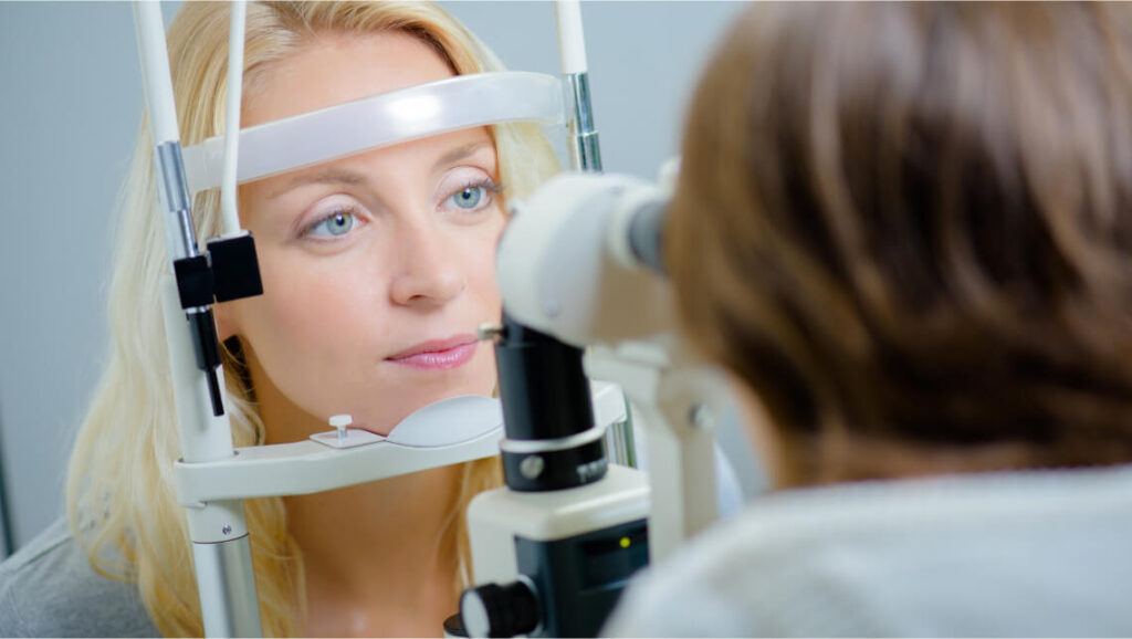 Doctor scanning patient's eyes at Crowder Eye Center